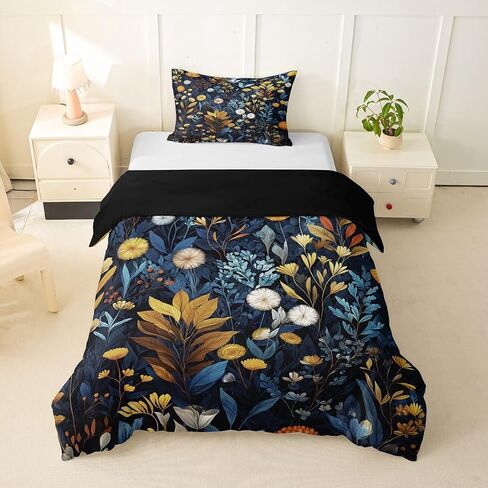 Feelyou Yellow Flroal Duvet Cover Toddler Size Botanical Bedding Set for Boys Girls Bohemian Wildflower Comforter Cover Boho Colorful Flower Bedroom Decor 2Pcs in Kuwait