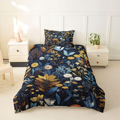 Feelyou Yellow Flroal Duvet Cover Toddler Size Botanical Bedding Set for Boys Girls Bohemian Wildflower Comforter Cover Boho Colorful Flower Bedroom Decor 2Pcs in Kuwait
