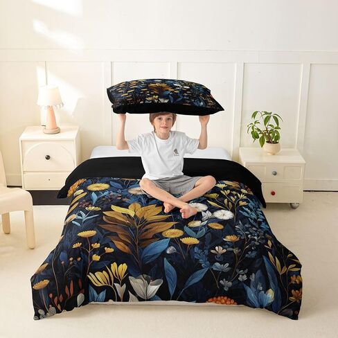 Feelyou Yellow Flroal Duvet Cover Toddler Size Botanical Bedding Set for Boys Girls Bohemian Wildflower Comforter Cover Boho Colorful Flower Bedroom Decor 2Pcs in Kuwait