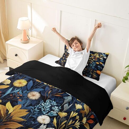 Feelyou Yellow Flroal Duvet Cover Toddler Size Botanical Bedding Set for Boys Girls Bohemian Wildflower Comforter Cover Boho Colorful Flower Bedroom Decor 2Pcs in Kuwait