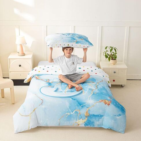 Feelyou Cute Blue White Bow Duvet Cover Toddler Size Bow Knot Bedding Set for Boys Girls Kawaii Comforter Cover Princess Bowknot Bedroom Decor 2Pcs Personalized Initial J in Kuwait
