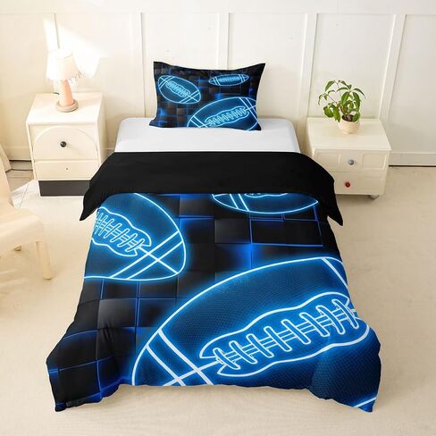 Feelyou Blue and Black Duvet Cover Toddler Size Football Bedding Set for Boys Girls Gift for Football Lover Comforter Cover Rugby Sports Bedroom Decor 2Pcs in Kuwait
