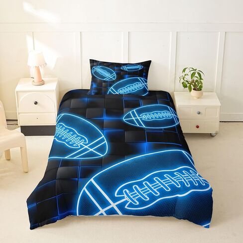 Feelyou Blue and Black Duvet Cover Toddler Size Football Bedding Set for Boys Girls Gift for Football Lover Comforter Cover Rugby Sports Bedroom Decor 2Pcs in Kuwait