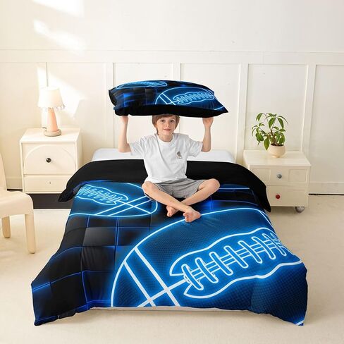 Feelyou Blue and Black Duvet Cover Toddler Size Football Bedding Set for Boys Girls Gift for Football Lover Comforter Cover Rugby Sports Bedroom Decor 2Pcs in Kuwait