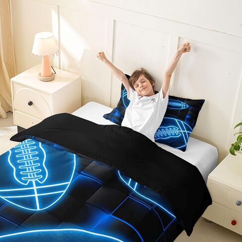 Feelyou Blue and Black Duvet Cover Toddler Size Football Bedding Set for Boys Girls Gift for Football Lover Comforter Cover Rugby Sports Bedroom Decor 2Pcs in Kuwait