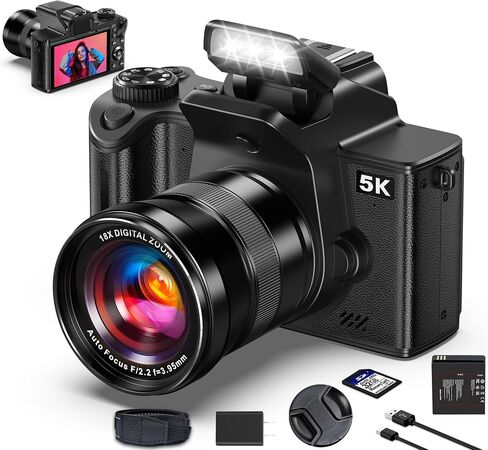 True 5K Digital Camera - 80MP WiFi Cameras for Photography - UHD Autofocus Vlogging Camera for YouTube 18X Zoom - One-Touch Macro Video Camara for Beginner with 4.0" Touch Screen, 32GB Card, Battery in Kuwait