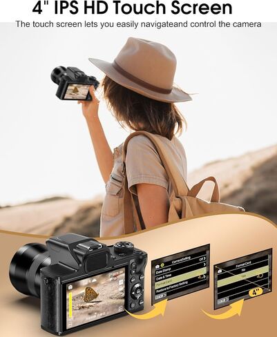 True 5K Digital Camera - 80MP WiFi Cameras for Photography - UHD Autofocus Vlogging Camera for YouTube 18X Zoom - One-Touch Macro Video Camara for Beginner with 4.0" Touch Screen, 32GB Card, Battery in Kuwait