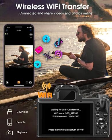 True 5K Digital Camera - 80MP WiFi Cameras for Photography - UHD Autofocus Vlogging Camera for YouTube 18X Zoom - One-Touch Macro Video Camara for Beginner with 4.0" Touch Screen, 32GB Card, Battery in Kuwait