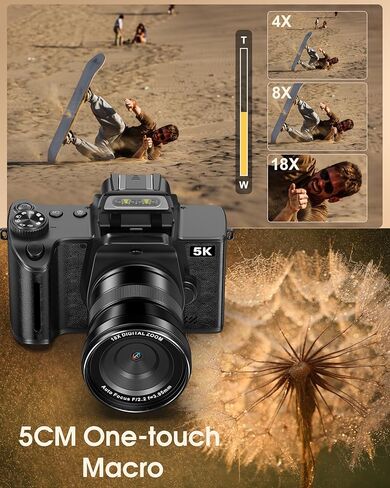 True 5K Digital Camera - 80MP WiFi Cameras for Photography - UHD Autofocus Vlogging Camera for YouTube 18X Zoom - One-Touch Macro Video Camara for Beginner with 4.0" Touch Screen, 32GB Card, Battery in Kuwait