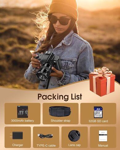 True 5K Digital Camera - 80MP WiFi Cameras for Photography - UHD Autofocus Vlogging Camera for YouTube 18X Zoom - One-Touch Macro Video Camara for Beginner with 4.0" Touch Screen, 32GB Card, Battery in Kuwait