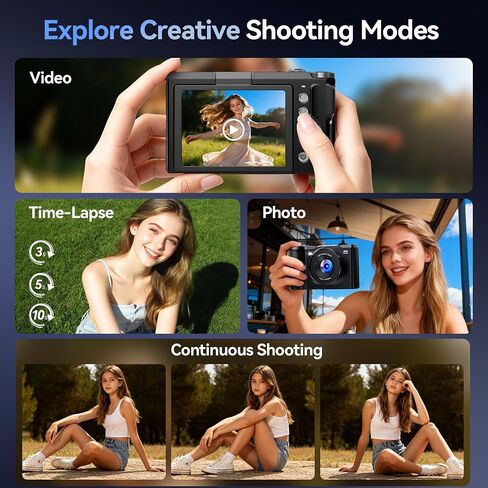 Digital Camera 4K for Photography Vlogging: 56MP Cameras with Mode Dial for Video - 16X Zoom Photo Camera Gifts for Teens Ages 8-16 - 180°Flip Screen Compact Cámara - Point and Shoot Digital Cameras in Kuwait