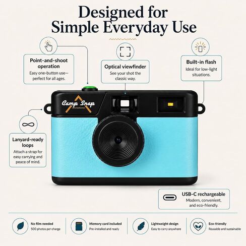 Camp Snap Screen-Free Digital Camera 8MP 4GB Memory Seaglass Blue in Kuwait