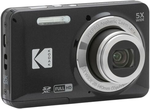 Kodak Pixpro FZ55 16MP Compact Camera, 5X Optical, 1080p (Black, 4 Items) | Bundle: 32GB SD, Case and Battery Travel Charger. FZ55, 16.35MP, 1080p Video in Kuwait