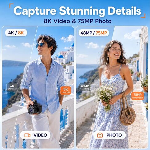 8K Vlogging Camera with Dual-View Recording, WiFi & Dual Cameras, 2000mAh in Kuwait