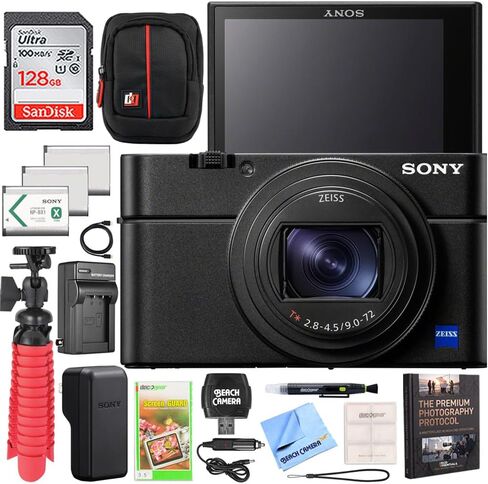 Sony Cyber-Shot RX100 VII (DSC-RX100M7) Premium Compact Digital Camera Bundle with Sandisk 128GB Memory Card, Triple Battery Pack, Travel Deco Gear Case & Photography Accessory Kit in Kuwait