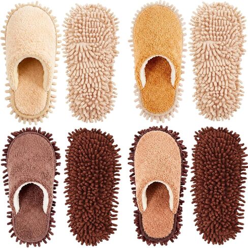 Gerrii 4 Pair Microfiber Mop Cleaning Slippers - Detachable Washable House Mop Slippers for Men and Women, Ideal for Kitchen Floor Dust Cleaning in Kuwait