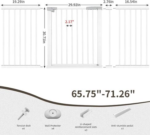 Extra Wide Dog Gate for Doorways Hallways 71.2"-76.7", 30 in Tall Baby Gates with Door No Drill, Auto Close Child Safety Gate for Pet Kid Doggie Cat Proof, Large Long Dog Barrier Indoor House, White in Kuwait