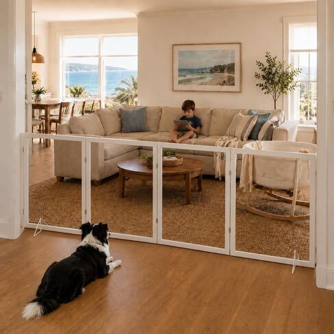 Extra Wide Clear Dog Gate 31" Tall Clear Acrylic Freestanding Dog gate Transparent Pet Gate for Doorways Stairs 4 Panel(55"-92" W) in Saudi Arabia
