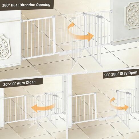 Extra Wide Dog Gate for Doorways Hallways 71.2"-76.7", 30 in Tall Baby Gates with Door No Drill, Auto Close Child Safety Gate for Pet Kid Doggie Cat Proof, Large Long Dog Barrier Indoor House, White in Kuwait