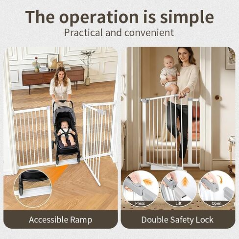 Extra Wide Dog Gate for Doorways Hallways 71.2"-76.7", 30 in Tall Baby Gates with Door No Drill, Auto Close Child Safety Gate for Pet Kid Doggie Cat Proof, Large Long Dog Barrier Indoor House, White in Kuwait