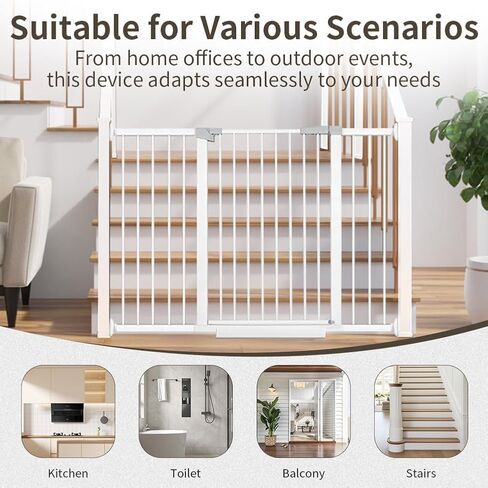 Extra Wide Dog Gate for Doorways Hallways 71.2"-76.7", 30 in Tall Baby Gates with Door No Drill, Auto Close Child Safety Gate for Pet Kid Doggie Cat Proof, Large Long Dog Barrier Indoor House, White in Kuwait