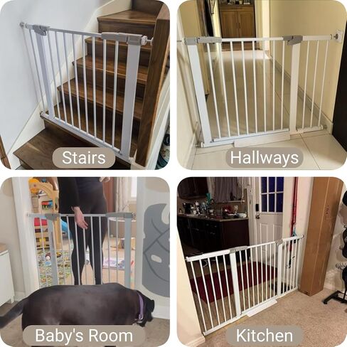 Extra Wide Dog Gate for Doorways Hallways 71.2"-76.7", 30 in Tall Baby Gates with Door No Drill, Auto Close Child Safety Gate for Pet Kid Doggie Cat Proof, Large Long Dog Barrier Indoor House, White in Kuwait