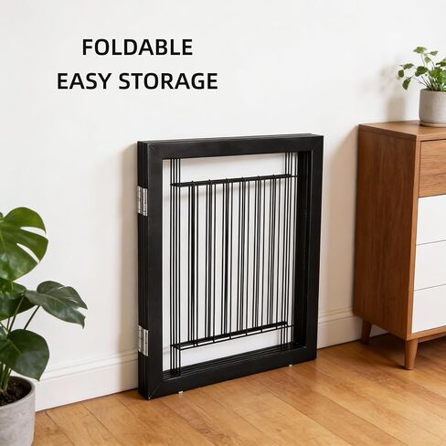 Dog Fence Indoor - 4-Panel Freestanding Dog Gate for Doorways, Hallways, House or Stairs -80x24-Inch Retractable Foldable Expandable Wood Pet by SFJC (Black) in Kuwait