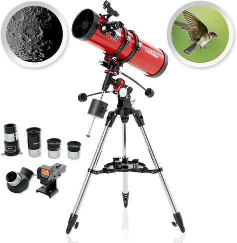 AmScope Reflector EQ Telescope with Equatorial Mount, 130mm Aperture, 650mm Focal Length, Stainless Steel Tripod and Red Dot Finder in Kuwait