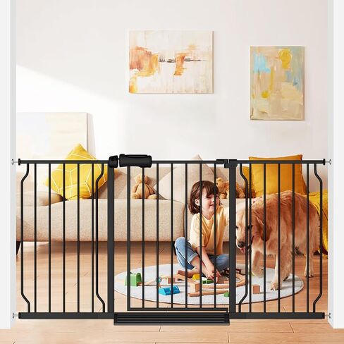 Extra Wide Baby Gate 53-62 Inch Black Walk THR Dog Gates Doorways House No Drill Pressure Mounted Auto Close Long Child Safety Gate for Kids and Pet in Kuwait