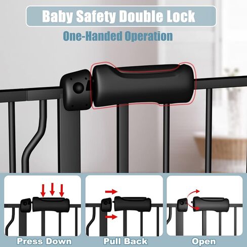 Extra Wide Baby Gate 53-62 Inch Black Walk THR Dog Gates Doorways House No Drill Pressure Mounted Auto Close Long Child Safety Gate for Kids and Pet in Kuwait