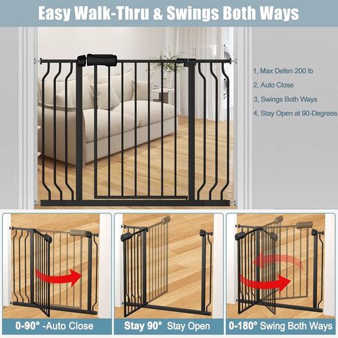 Extra Wide Baby Gate 53-62 Inch Black Walk THR Dog Gates Doorways House No Drill Pressure Mounted Auto Close Long Child Safety Gate for Kids and Pet in Kuwait