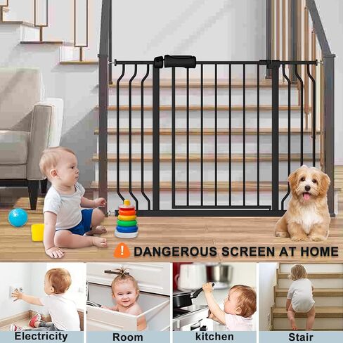 Extra Wide Baby Gate 53-62 Inch Black Walk THR Dog Gates Doorways House No Drill Pressure Mounted Auto Close Long Child Safety Gate for Kids and Pet in Kuwait