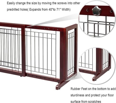 VINGLI Dog Gate for Stairs Free Standing Pet Gate for Driveway, Solid Wood Puppy Doggie Gates for Indoors Adjustable from 40" to 71" Wide in Kuwait