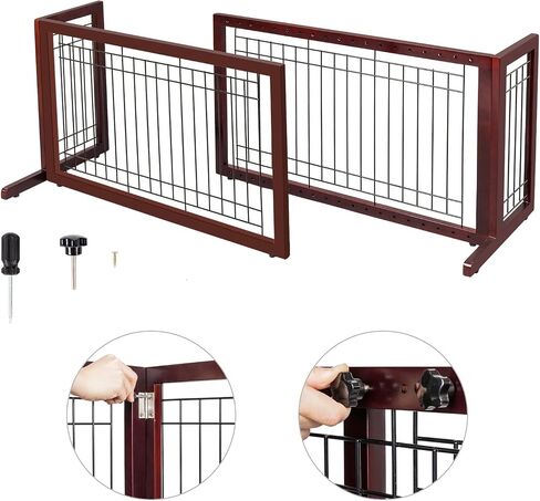 VINGLI Dog Gate for Stairs Free Standing Pet Gate for Driveway, Solid Wood Puppy Doggie Gates for Indoors Adjustable from 40" to 71" Wide in Kuwait