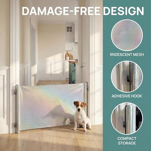 17" Step Over Retractable Dog Gate, 49" Wide Adjustable No-Drill Pet Barrier, Plastic Indoor Puppy Gate for Doorways Stairs Hallways, Small Dog Containment with Adhesive Hooks in Kuwait