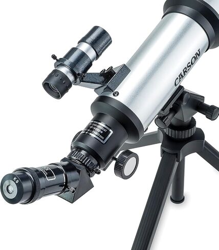 Carson Sky Chaser 70mm Refractor Beginner Telescope with Tabletop Tripod For Kids and Adults with Magnification up to 133.5x for Astronomy and Terrestrial Viewing (SC-450) | with Tabletop Tripod - STEM, Beginners' Telescope, Includes Multiple Eyepieces an in Kuwait