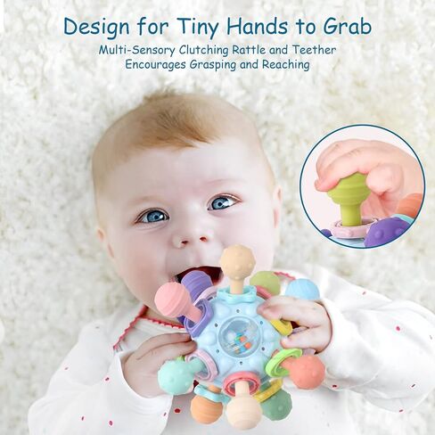 Baby Teething Toys - Infant Sensory Chew Rattles Toys - Newborn Montessori Learning Developmental Toy - Teethers for Babies 0 3 6 9 12 18 Months - Shower Gifts for 1 2 One Two Year Old Girls Boys in Kuwait