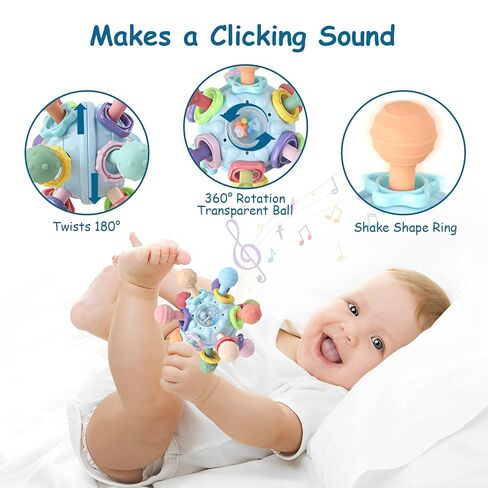 Baby Teething Toys - Infant Sensory Chew Rattles Toys - Newborn Montessori Learning Developmental Toy - Teethers for Babies 0 3 6 9 12 18 Months - Shower Gifts for 1 2 One Two Year Old Girls Boys in Kuwait