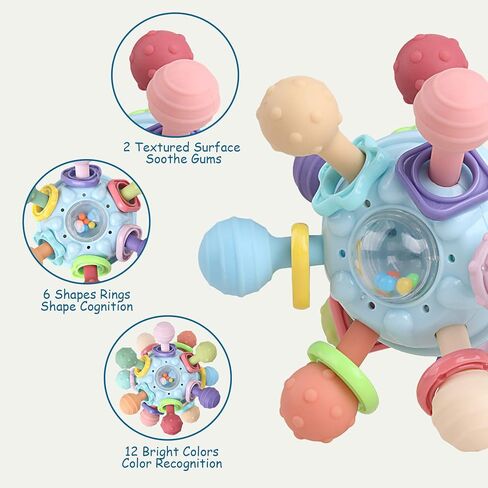 Baby Teething Toys - Infant Sensory Chew Rattles Toys - Newborn Montessori Learning Developmental Toy - Teethers for Babies 0 3 6 9 12 18 Months - Shower Gifts for 1 2 One Two Year Old Girls Boys in Kuwait