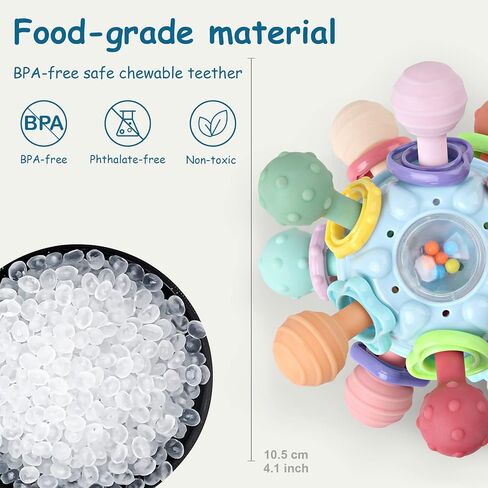 Baby Teething Toys - Infant Sensory Chew Rattles Toys - Newborn Montessori Learning Developmental Toy - Teethers for Babies 0 3 6 9 12 18 Months - Shower Gifts for 1 2 One Two Year Old Girls Boys in Kuwait