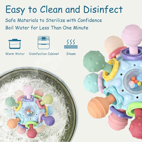 Baby Teething Toys - Infant Sensory Chew Rattles Toys - Newborn Montessori Learning Developmental Toy - Teethers for Babies 0 3 6 9 12 18 Months - Shower Gifts for 1 2 One Two Year Old Girls Boys in Kuwait