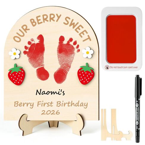 R HORSE Baby's 3D Berry First Birthday Footprint or Handprint Art Sign, Our Berry Sweet DIY Wooden Hanging Decoration, Newborn Keepsake Craft Gift for Unisex Baby First Birthday Baby Shower Photo Prop in Saudi Arabia
