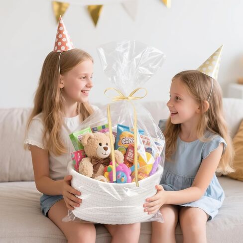 Small Woven Gift Baskets, 12 Pack White Rope Baskets with Gift Bags | Cotton rope; Includes ribbons; Baby shower gifts; Easter baskets; Party favors; Home storage in Kuwait