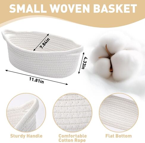 Small Woven Gift Baskets, 12 Pack White Rope Baskets with Gift Bags | Cotton rope; Includes ribbons; Baby shower gifts; Easter baskets; Party favors; Home storage in Kuwait