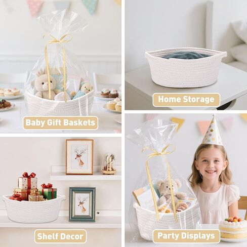 Small Woven Gift Baskets, 12 Pack White Rope Baskets with Gift Bags | Cotton rope; Includes ribbons; Baby shower gifts; Easter baskets; Party favors; Home storage in Kuwait