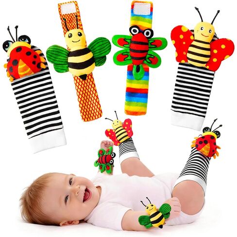 Baby Toys 0-6 Months: Baby Rattles 0-6 Months Infant Toys Baby Wrist Rattle Socks for 6-12 Month Baby Boy Girl Gifts Easter Basket Stuffers in Kuwait