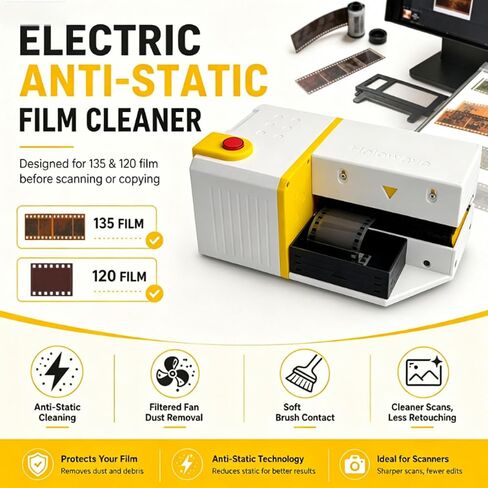 Anti-Static Electrostatic Film Cleaner, Anti-Static Film Dust Remover Brush, for 135/120 Films, 90mm Adjustable Pure Wool Brush, with Filter Fan, for Film Scanning, Cleaning in Kuwait
