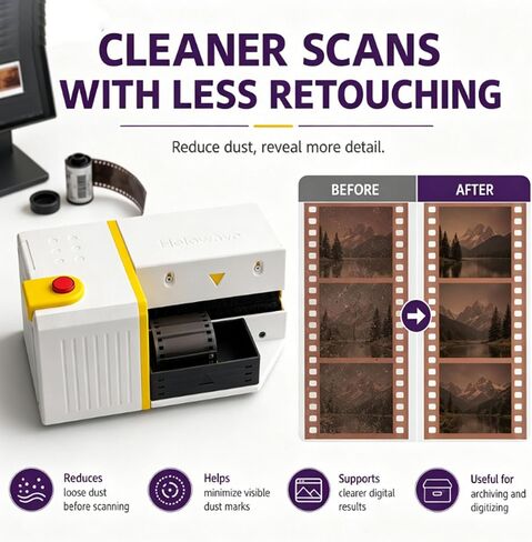 Anti-Static Electrostatic Film Cleaner, Anti-Static Film Dust Remover Brush, for 135/120 Films, 90mm Adjustable Pure Wool Brush, with Filter Fan, for Film Scanning, Cleaning in Kuwait