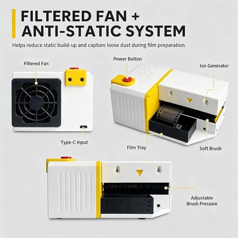 Anti-Static Electrostatic Film Cleaner, Anti-Static Film Dust Remover Brush, for 135/120 Films, 90mm Adjustable Pure Wool Brush, with Filter Fan, for Film Scanning, Cleaning in Kuwait