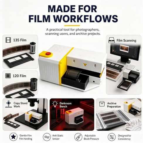 Anti-Static Electrostatic Film Cleaner, Anti-Static Film Dust Remover Brush, for 135/120 Films, 90mm Adjustable Pure Wool Brush, with Filter Fan, for Film Scanning, Cleaning in Kuwait